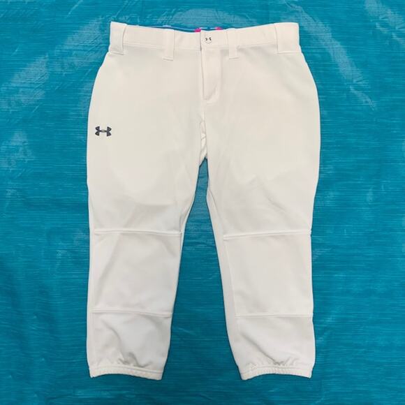 UNDER ARMOUR Fitted Women Crop Baseball Softball White Pants | S - Picture 1 of 4